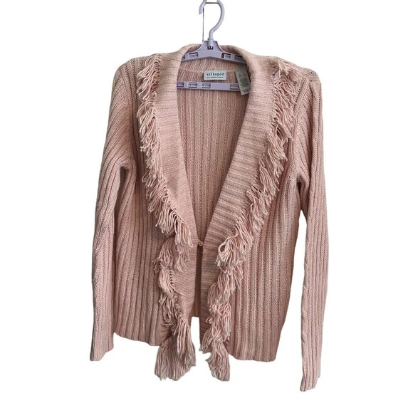 Liz Claiborne Women's Wicked Pink Coquette Fringe Fairy Cardigan SZ Large - Picture 1 of 8